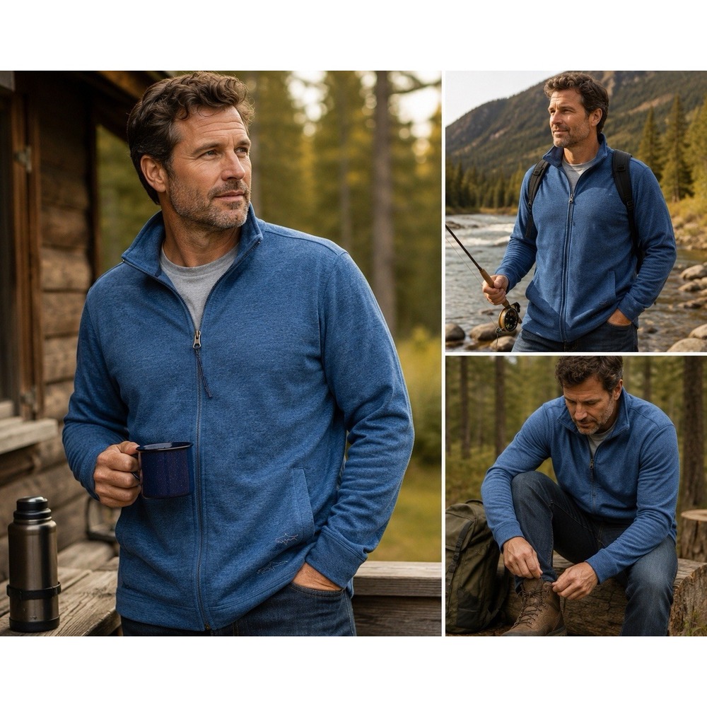 Greg Norman Men's Large Lab Full Zip Jacket Blue Heather Golf Performance NWT